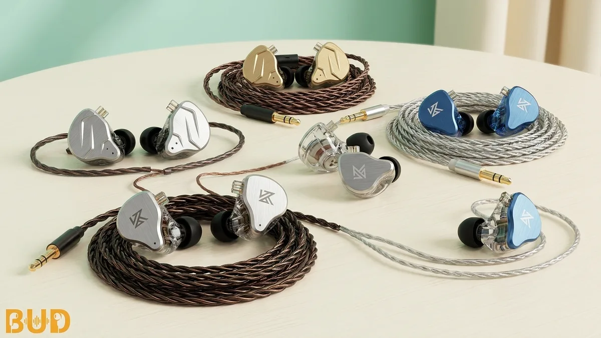 หูฟัง IEM ของ KZ หลายรุ่นวางเรียงกัน สินค้าหลากหลายราคาประหยัด