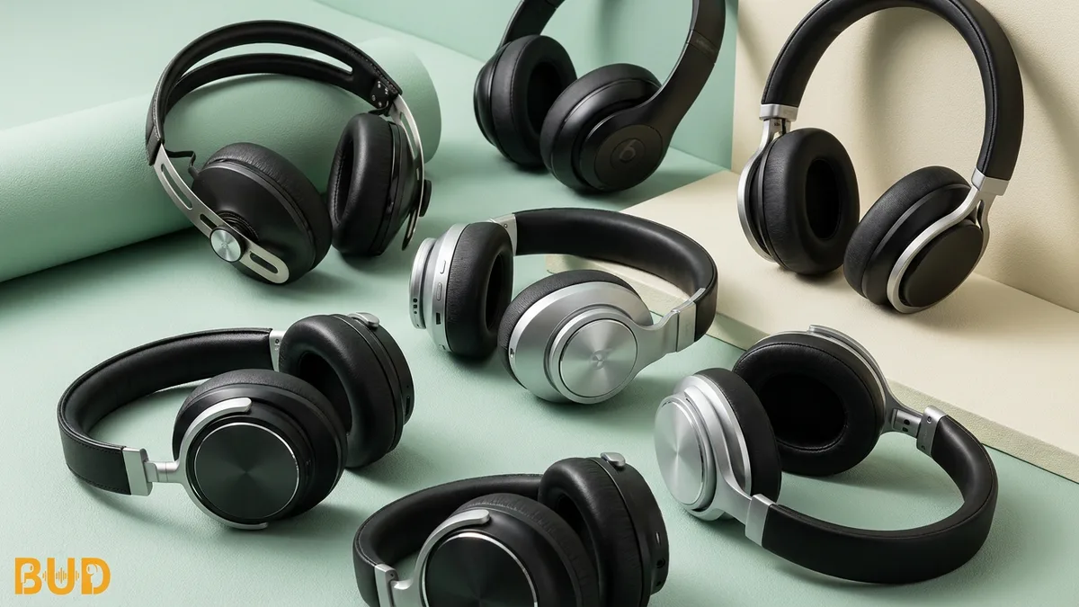หูฟังครอบหู over-ear หลายรุ่นสีดำและเงินวางเรียงกัน